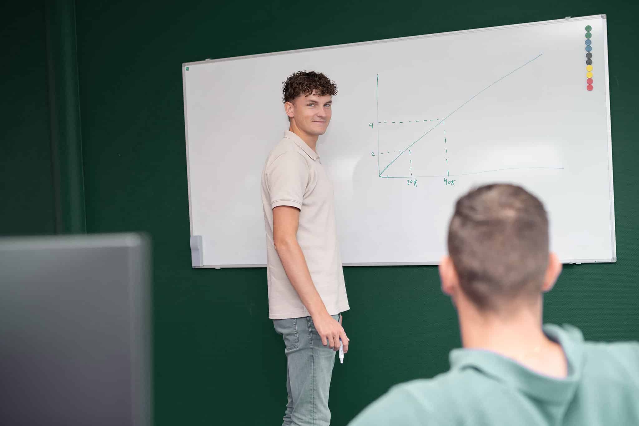 Marinus schrijvend op een whiteboard